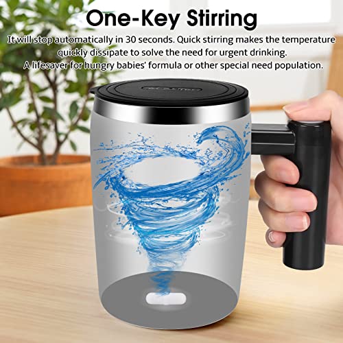  Self Stirring Coffee Mug, Automatic Stainless Steel Magnetic Stirring Coffee Mug With 2Pc Stir Bar,13oz Automatic Mixing Cup For Milk/Coffee, Double Wall Insulation Tumbler For Outdoor,Home, Black