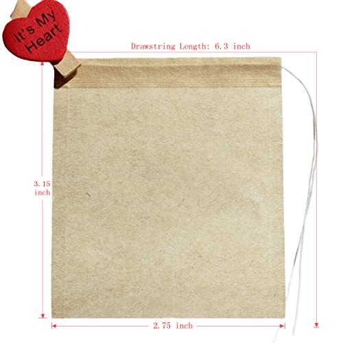  Tea Filter Bags Disposable Tea Infuser Drawstring Loose Leaf Tea With 100% Natural Unbleached Paper And Free Clip (100 PCS)