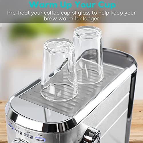  Spresso Machine 20 Bar, Professional Espresso Maker With Milk Frother Steam Wand, Compact Espresso Coffee Machine With Full Stainless Steel Appearance For Cappuccino, Latte, Macchiato, Large Size