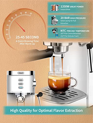  Espresso Machines 20 Bar Fast Heating Automatic Cappuccino Coffee Maker With Foaming Milk Frother Wand For Espresso, Latte Macchiato, 1.2L Removable Water Tank, 1350W, White