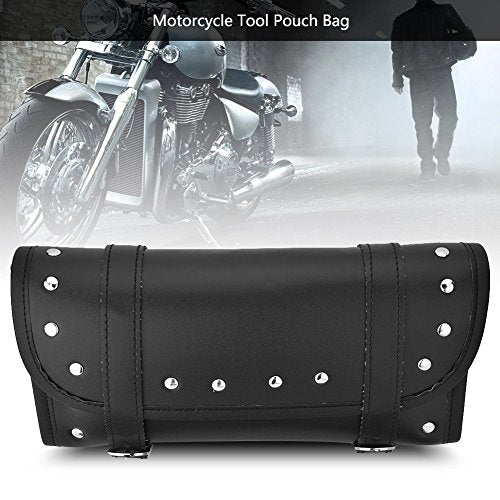  Motorcycle Motorbike Front Rear Fork Tool Bag Handlebar Bags Luggage Saddlebag Pouch Black PU Leather Roll Barrel Shape
