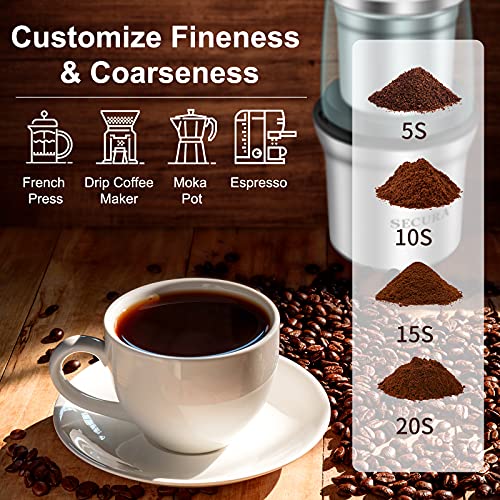  Coffee Grinder Electric, 2.5oz/75g Large Capacity Spice Grinder Electric, Coffee Bean Grinder With 1 Stainless Steel Blades Removable Bowl