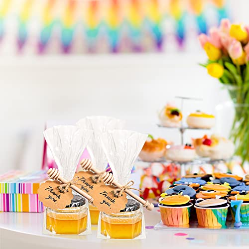  96 Pieces 4 Inch Wood Honey Dipper Sticks Set, 24 Pieces Honey Dipper Sticks, 24 Pieces Plastic Storage Bags, 24 Pieces Kraft Paper Cards, 24 Pieces Honeybee Charm Pendants With Jute Rope
