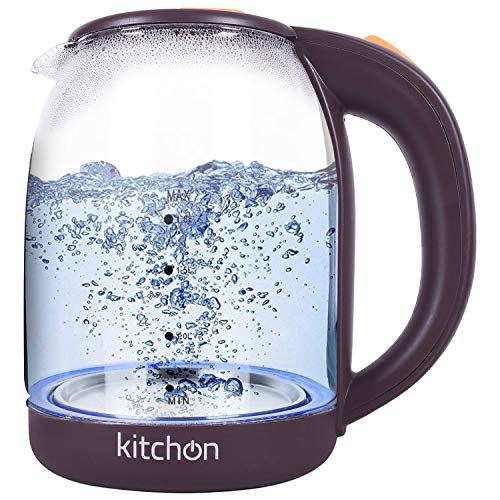  Electric Kettle(BPA-Free),1.8L Cordless Glass Boiler Hot Water & Tea Heater With LED Indicator Light,Auto Shut-Off & Boil-Dry Protection,100% Stainless Steel Inner Lid & Bottom,2 Year Warranty