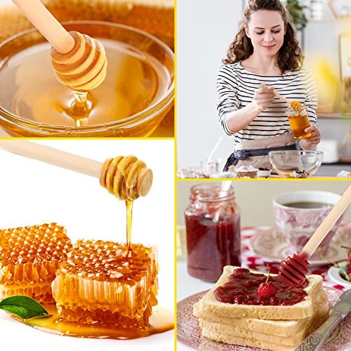  96 Pieces 4 Inch Wood Honey Dipper Sticks Set, 24 Pieces Honey Dipper Sticks, 24 Pieces Plastic Storage Bags, 24 Pieces Kraft Paper Cards, 24 Pieces Honeybee Charm Pendants With Jute Rope