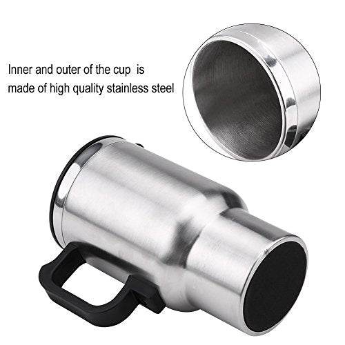  Car Heating Cup, 12V 450ml Electric In‑car Stainless Steel Travel Heating Cup Coffee Tea Car Cup Mug