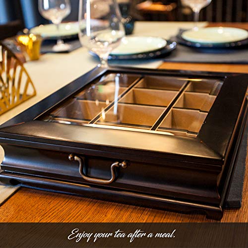  Tea Chest Large Storage Tea Bag Box Wooden With Beveled Glass Window 12 Compartments By ChezMonett