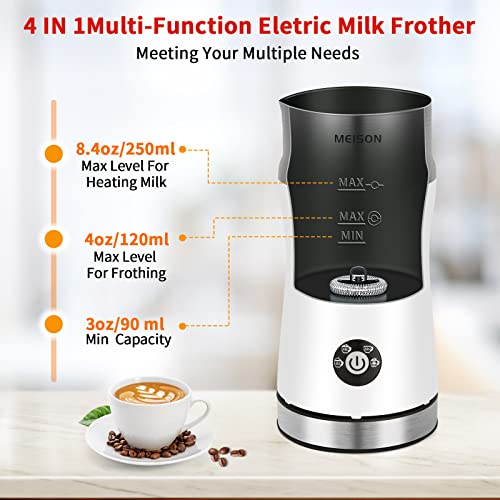 Lectric Milk Frother, 4 IN 1 Electric Milk Steamer, Automatic Warm And Cold Milk Foam Maker, 8.4oz/250ml, Stainless Steel Milk Warmer For Latte, Cappuccinos, Macchiato, Hot Chocolate Milk