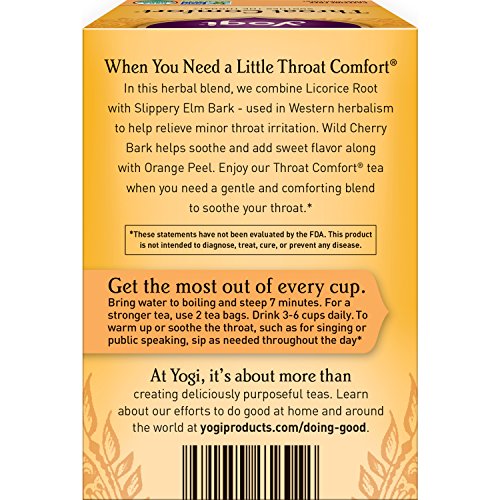  Tea - Throat Comfort (4 Pack) - Soothes The Throat With Wild Cherry Bark, Licorice Root, Mullein, And Ginger - Caffeine Free - 64 Organic Herbal Tea Bags