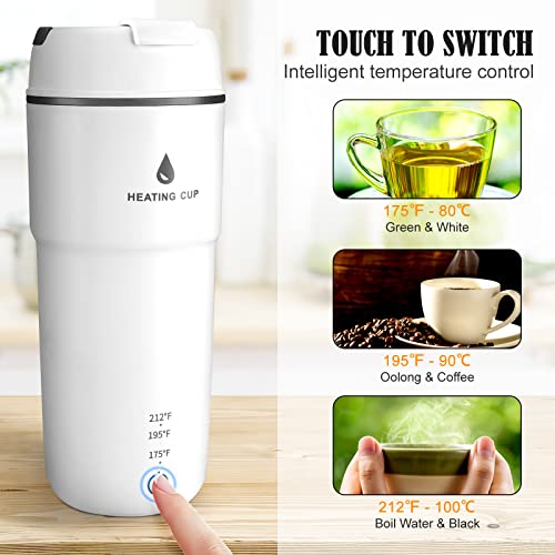  Travel Electric Kettle Anpress Portable Electric Tea Kettle 350ml One Cup Hot Water Boiler Small Electric Kettle Auto Shut Off, 3 Preset Heat Setting, Mini Personal Kettle For Travel And Coffee, White
