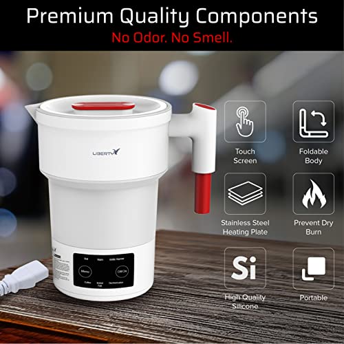  Premium Portable Travel Electric Kettle Foldable BPA-Free Silicone Collapsible, Temperature Display 6 Preset Functions, Auto Shut-Off, Bottle Warmer, Hot Water Boiler