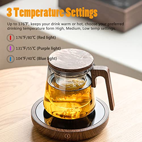  Offee Mug Warmer, COPORISO 36W Coffee Warmer For Desk Auto Shut Off, Coffee Cup Warmer With 3-Temperature Settings, Wax Melt Warmer Heating Plate (Up To 180° F), Wood Grain