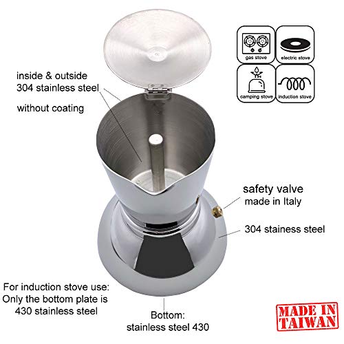  Stainless Steel Stovetop Espresso Maker - Italian Espresso Coffee Maker Greca Coffee Maker Moka Espresso Maker Moka Pot For 6 Espresso Cup / 10 Oz