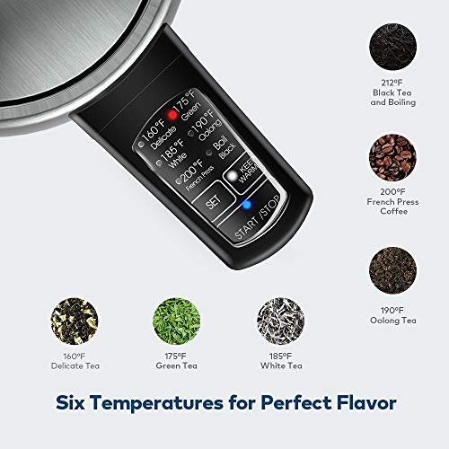  Electric Kettle Temperature Control Stainless Steel 1.7 L Tea Kettle, BPA-Free Hot Water Boiler With LED Light, Auto Shut-Off, Boil-Dry Protection, Keeping- Warm, 1500W Fast Boiling