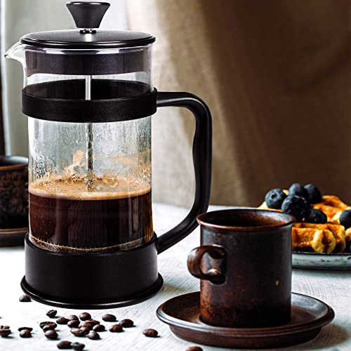  34 Ounce French Press Espresso And Tea Maker With Triple Filters, Stainless Steel Plunger And Heat Resistant Borosilicate Glass - Black
