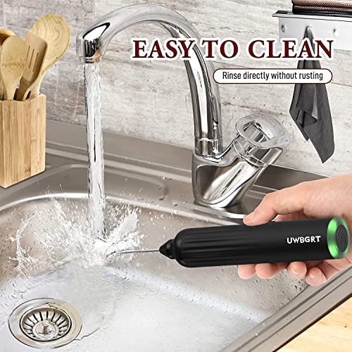 Milk Frother With Stand, Handheld Foam Maker, Type-C Rechargeable With 3 Stainless Whisks 3-Speed Adjustable For Coffee, Hot Chocolate, Milkshakes, Egg，oatmeal (Black)
