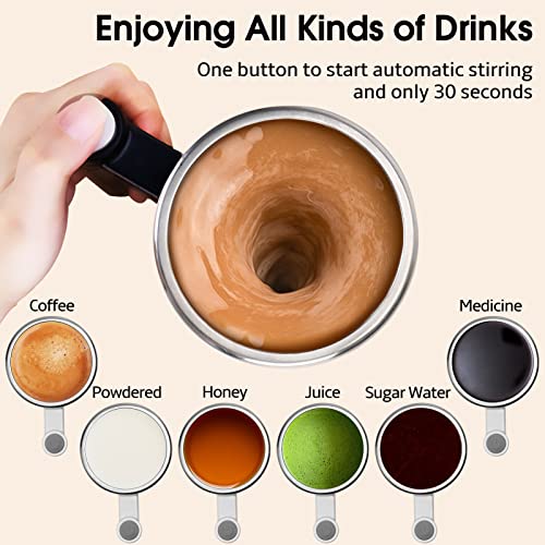  Self Stirring Coffee Mug, Automatic Stainless Steel Magnetic Stirring Coffee Mug With 2Pc Stir Bar,13oz Automatic Mixing Cup For Milk/Coffee, Double Wall Insulation Tumbler For Outdoor,Home, Black