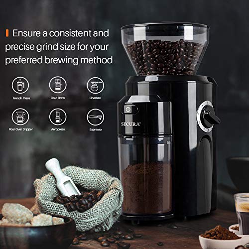  Burr Coffee Grinder, Conical Burr Mill Grinder With 18 Grind Settings From Ultra-fine To Coarse, Electric Coffee Grinder For French Press, Percolator, Drip, American And Turkish Coffee Makers