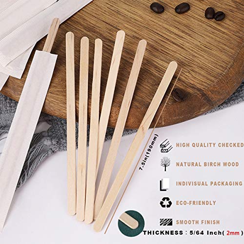  Disposable Wooden Coffee Stir Sticks Birchwood Tea Stir Sticks Kitchen Accessory Mixing Coffee Drinks Beverages Paper Wrapped Wooden Stirrers 1000pcs (5.5 Inch Premium Quality)