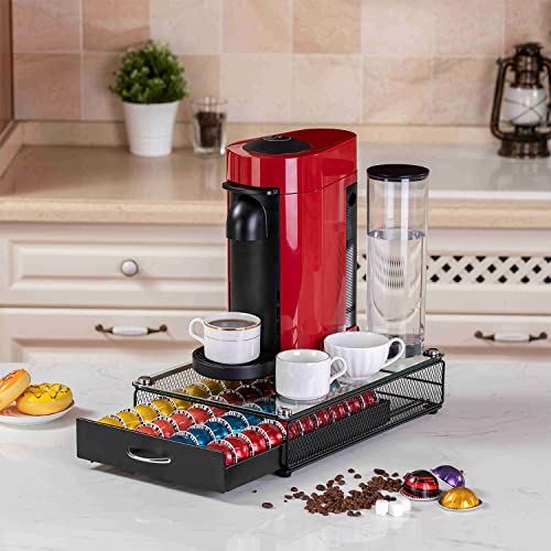  Nespresso Pod Holder, Glass Top Vertuo Pod Holder Storage, Black Nespresso Vertuo Coffee Pod Holder Drawer, 40 Pods