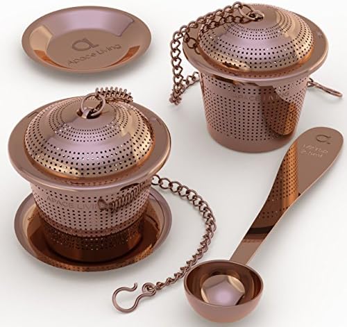  Oose Leaf Tea Infuser (Set Of 2) With Tea Scoop And Drip Dray By Apace - Ultra Fine Stainless Steel Strainer & Steeper For A Superior Brewing Experience