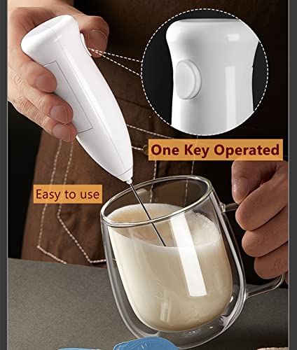  Ilk Frother For Coffee, Turimon Battery Powered Electric Milk Frother Handheld For Coffee, Lattes, Matcha/Mini Hand Drink Mixer Whisk/Coffee Bar Accessories - White