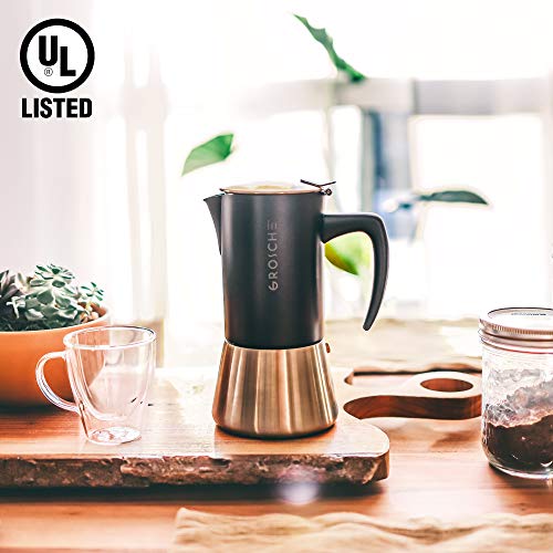  Milano Steel 6 Espresso Cup Stainless Steel Stovetop Espresso Maker Moka Pot - Cuban Coffee Maker Italian Espresso Greca Coffee Maker For Induction Gas Or Electric Stoves