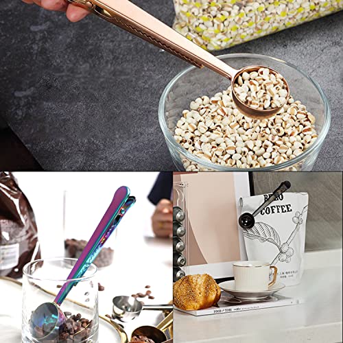 3 Pack Coffee Scoop, Stainless Steel Measuring Spoon With Coffee Bag Clip For Ground Coffee, Espresso, Coffee Beans (Black, Rose Gold, Rainbow Color)