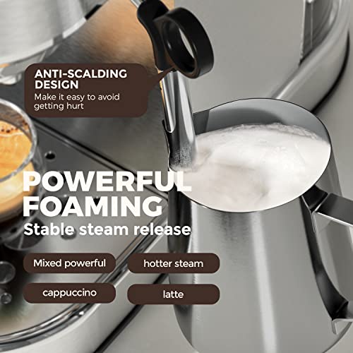  Espresso Machine Coffee Makers 20 Bar Cappuccino Machines With Milk Frother For Espresso/Cappuccino/Latte/Mocha For Home Brewing With 35 Oz Removable Water Tank/Full Stainless Steel /1450W(Silver)