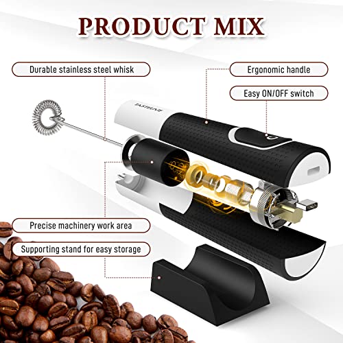  Rechargeable Milk Frother Handheld Electric Whisk USB Charging Foam Maker With Silicone Handle Portable Milk Foamer For Coffee Latte,Hot Chocolate, Matcha,Milkshake Included USB Cable And Stand