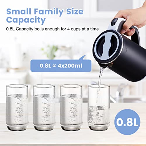  Small Electric Tea Kettle Stainless Steel 0.8L Portable Travel Hot Water Boiler, Mini Electric Coffee Kettle With Auto Shut-Off & Boil Dry Protection, Cordless Base & LED Indicator