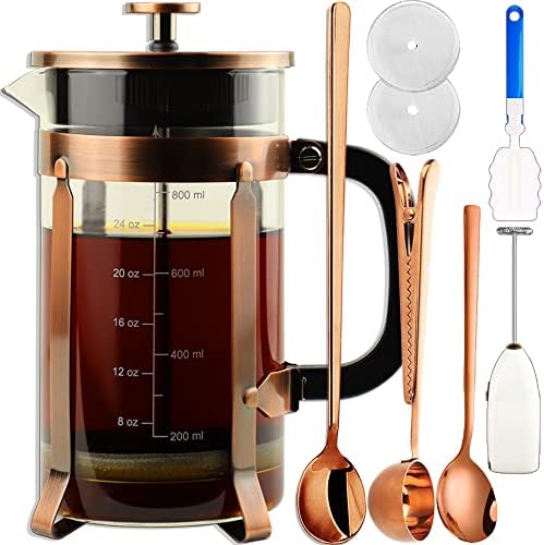 French Press Coffee Maker 8 Cups 34 Oz 304 Stainless Steel Coffee Press With 4 Filter Screens, Easy Clean Heat Resistant Borosilicate Glass - Free 100% BPA (A-Style-Copper-3A, 34 Oz)