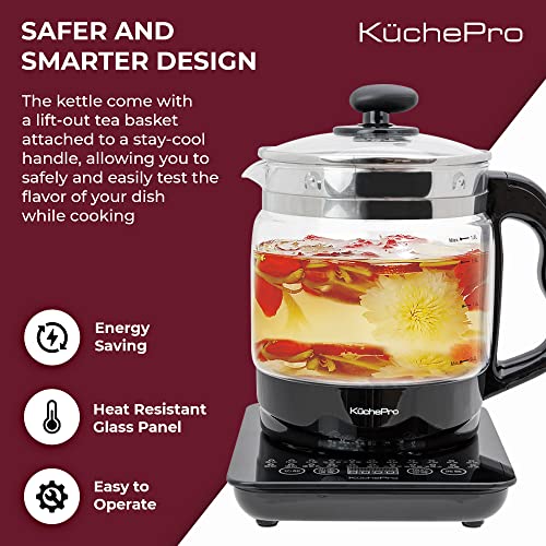  UCHEPRO KPYSH1800 Health-Care Beverage Tea Coffee Maker And Multi-Function Kettle, 22-in-1 Programmable Brew Cooker Master, 1.8 L, Black, Glasses