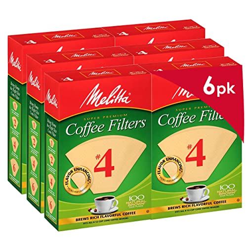Melitta #4 Cone Coffee Filters, Natural Brown, 100 Count (Pack Of 6) 600 Total Filters