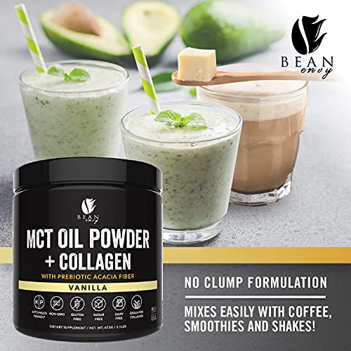  MCT Oil Powder With Collagen And Handheld Milk Frother Bundle – Vanilla Keto Energy Boost With Acacia - Stainless Steel And Black Frother For Easy Mixing And Foamier Lattes