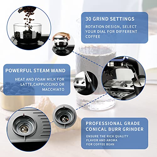  All In One Espresso Machine For Home Barista CYK7601, Coffee Grinder, Milk Steam Frother Wand, For Espresso, Cappuccino And Latte, Black