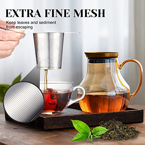  Tea Infuser Basket, Extra Fine Mesh Tea Strainers For Loose Tea, 18/8 Stainless Steel Loose Leaf Tea Steeper With Coaster Lid And Double-sided Handle, Tea Diffuser With Large Capacity