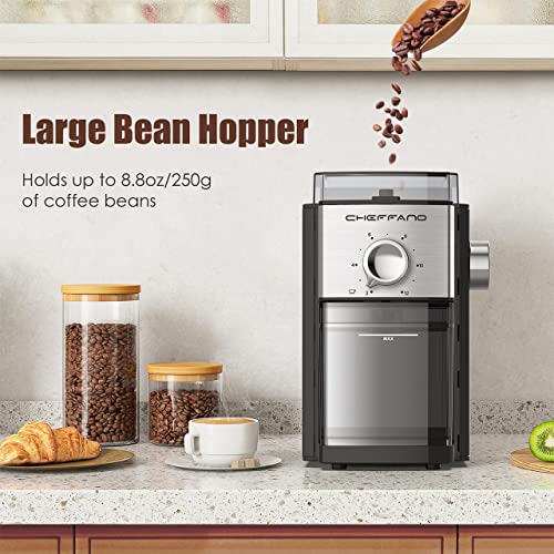  Burr Coffee Grinder, Electric Coffee Bean Grinder [150W Max] With 8.8oz Large Bean Hopper & 17 Grinding Settings & High Up To 12 Cups Options For Espresso, French, Black (BG701) (Black01)