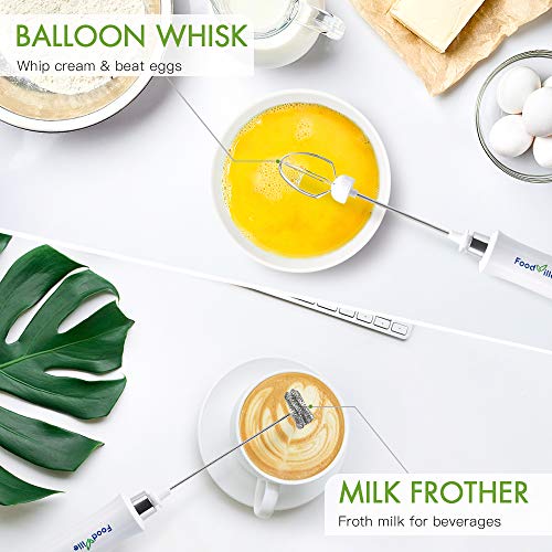  MF09 Rechargeable Milk Frother Handheld Foam Maker With 3 Stainless Whisk And Travel Case And Charging Base For Cappuccino, Latte, Protein Powder