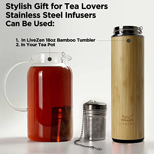  18oz Bamboo Mug Tumbler With Lid And 2 Pack Tea Filters For Loose Leaf Tea – Stainless Steel Insulated Tea Infuser Bottle With Strainer – Tea Gift Set For Tea Lovers Men Women