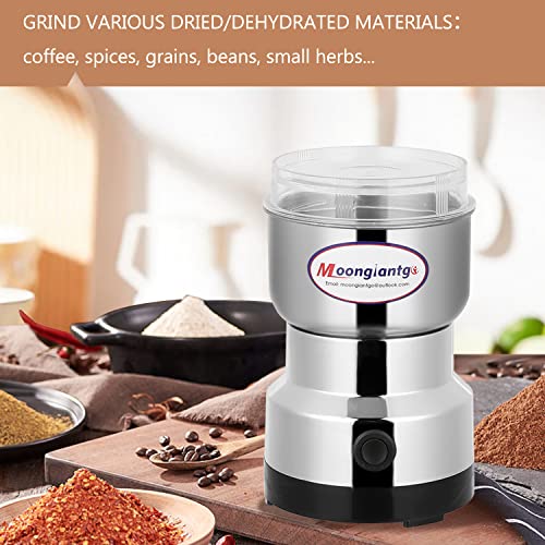  Mini Spice Coffee Grinder Electric 10s Fast Grinding Multifunction Smash Machine Dry Grain Mill Grinder For Spices Seeds Rice Beans Seasonings (Silver, 110V)