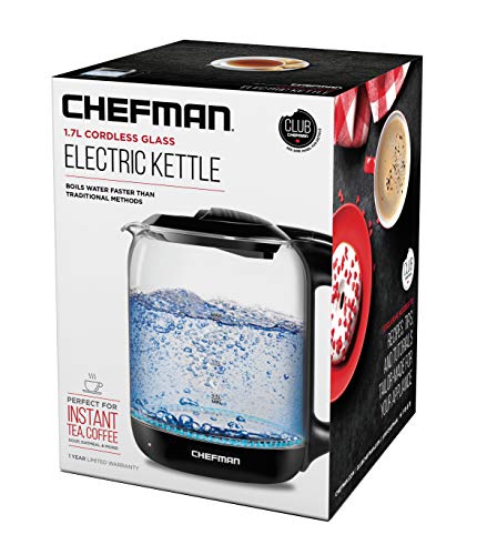  1.7 Liter Electric Glass Tea Kettle, Fast Hot Water Boiler, One Touch Operation, Boils 7 Cups, Swivel Base & Cordless Pouring, Auto Shut-Off