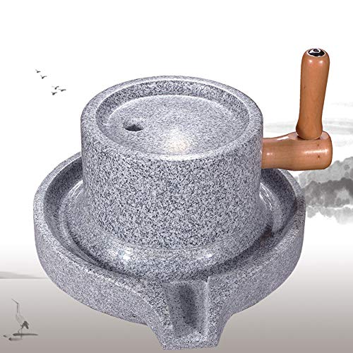  Natural Smooth Granite Manual Food Paste Mill, Hand Crank Wet Grain Grinder With Stand (7.87x11.8in)