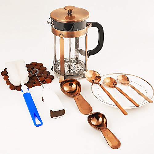  French Press Coffee Maker 8 Cups 34 Oz 304 Stainless Steel Coffee Press With 4 Filter Screens, Easy Clean Heat Resistant Borosilicate Glass - Free 100% BPA (A-Style-Copper-3A, 34 Oz)