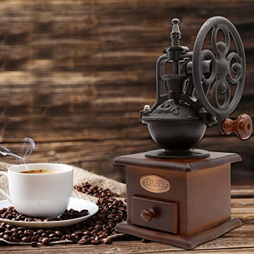  Manual Coffee Grinder, Untimaty Vintage Style Wooden Hand Grinder Hand Coffee Grinder Antique Cast Iron Roller Classic French Press Coffee Mill Hand Crank Coffee Grinders With Brush
