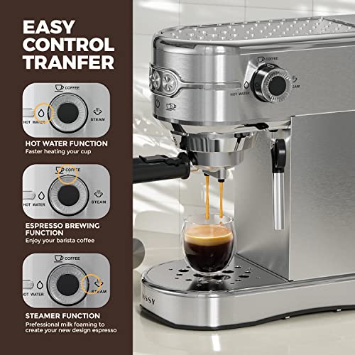  Espresso Machine Coffee Makers 20 Bar Cappuccino Machines With Milk Frother For Espresso/Cappuccino/Latte/Mocha For Home Brewing With 35 Oz Removable Water Tank/Full Stainless Steel /1450W(Silver)
