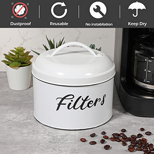  Coffee Filter Holder, Farmhouse White Coffee Filter Storage Container Rustic Style White Basket For Counter, Coffee Bar Decor
