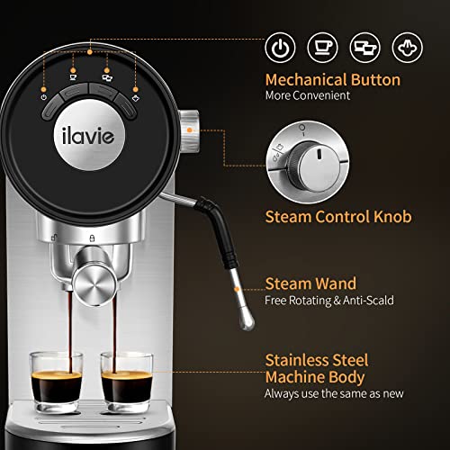  Espresso Coffee Machine With Steamer, 20 Bar Espresso Maker With Milk Frother Steam Wand, Espresso And Cappuccino Maker, Easy To Use At Home, Stainless Steel, 1250W