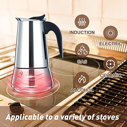  Stovetop Espresso Maker Stainless Steel Italian Coffee Maker Moka Pot Induction-Capable Moka Coffee Machine Cafe Percolator Maker, Silver (12-Cups, 20oz/600ML)-Mother's Day Gifts