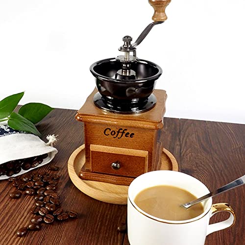N/A JYXING Vintage Manual Coffee Grinder Wooden Manual Coffee Grinder Ceramic Conical Burr Portable Hand Crank Coffeemaker Vintage S Brown 10×15